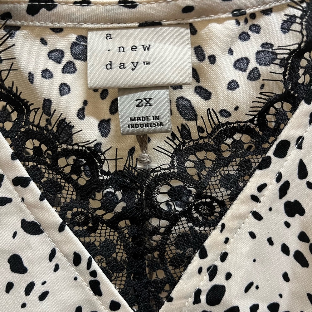 A New Day Black and White Polka Dot Blouse